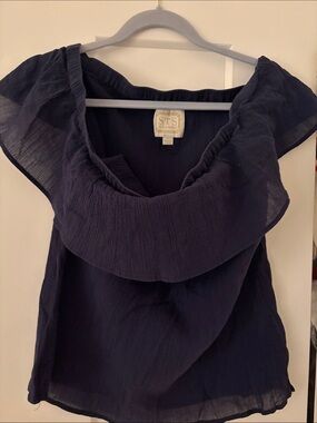 STS Collection Navy Ruffle-Trim Camisole Blouse